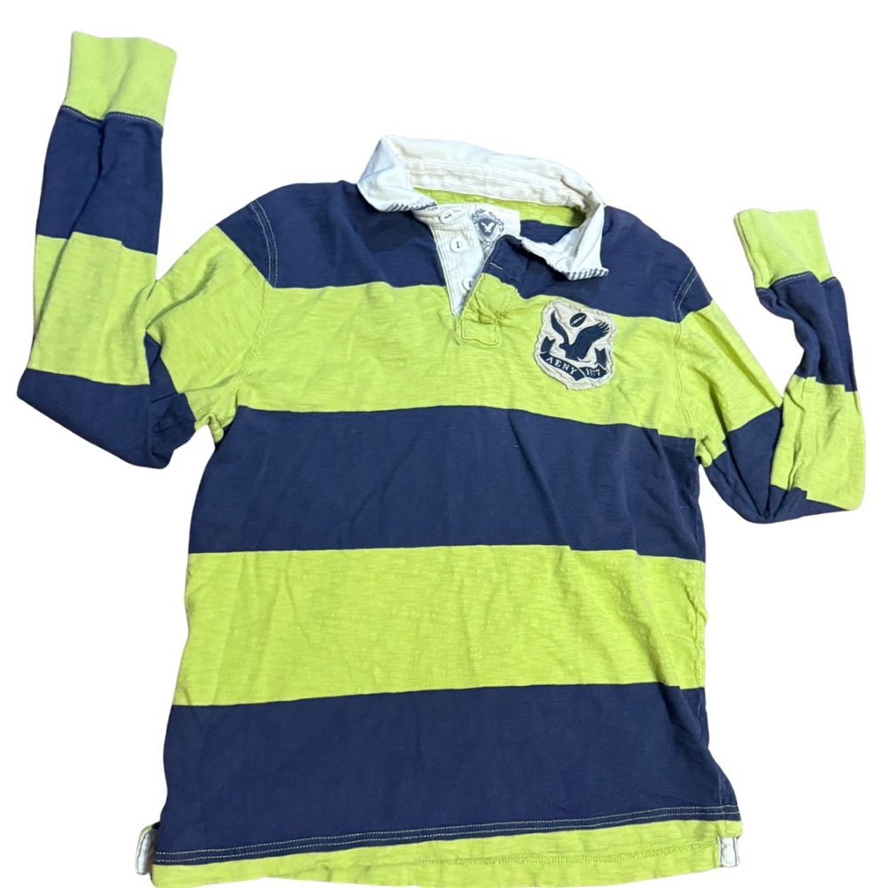 American Eagle Vintage Y2K Rugby Shirt Mens L Striped Long Sleeve Cotton